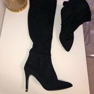 Black Knee High Suede Heels